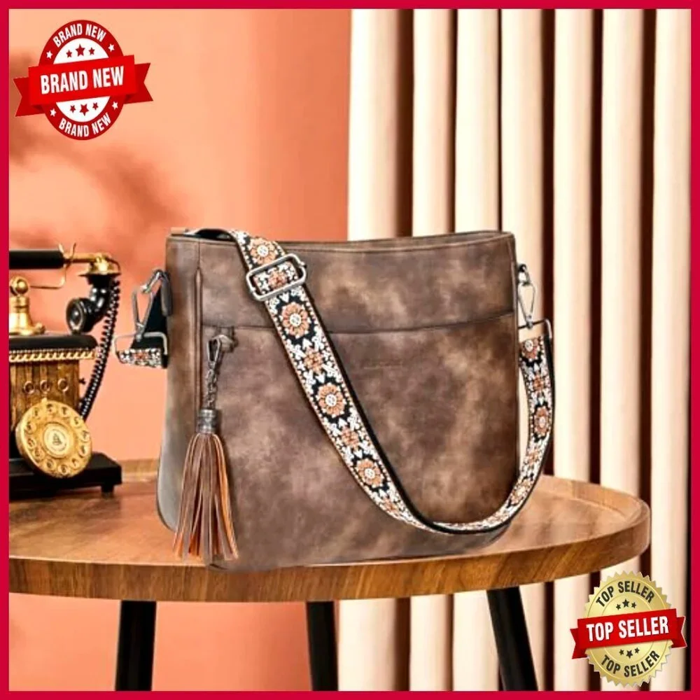 Vegan Leather Crossbody Bag Set with Adjustable Straps, Large Capacity
